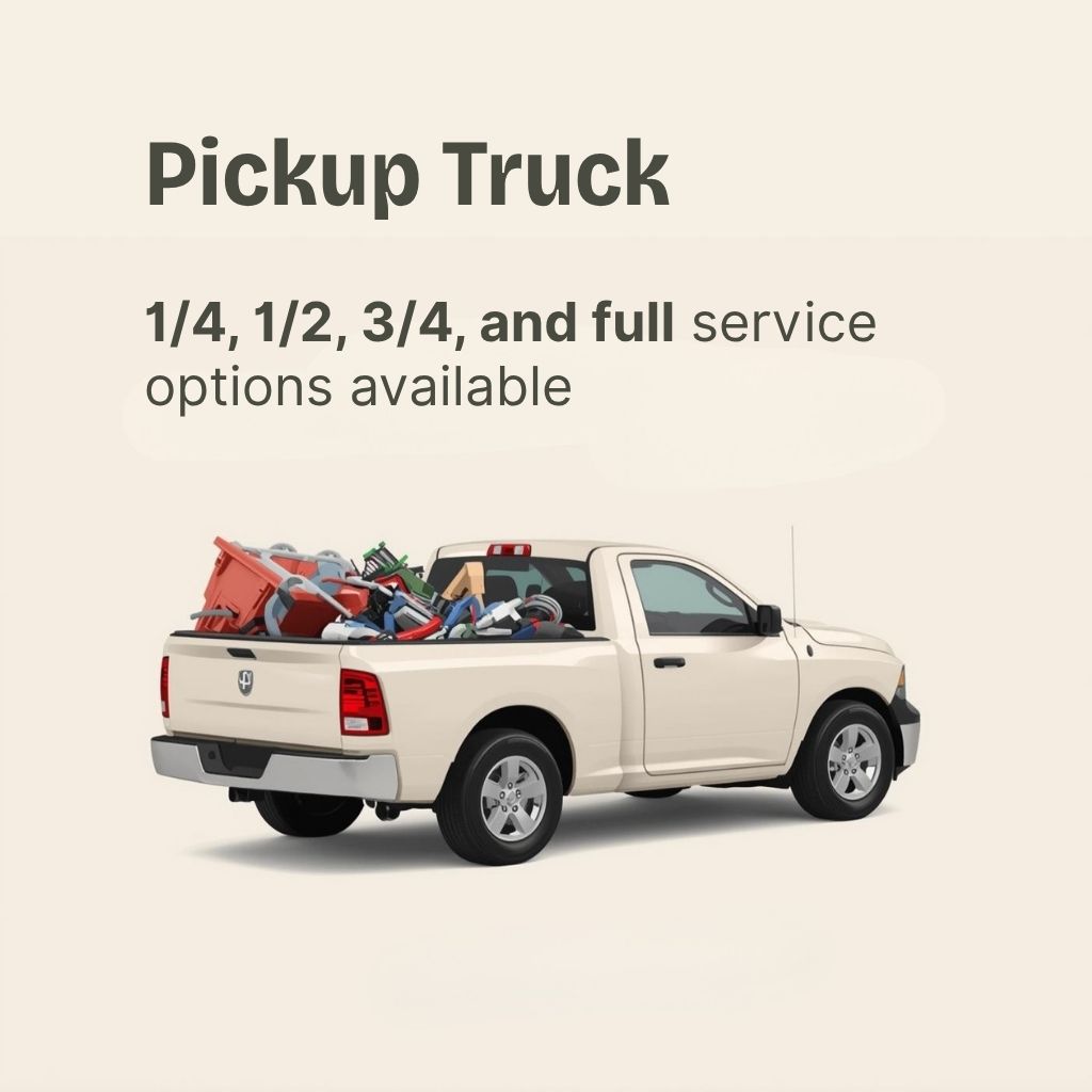 Dallas junk removal pickup truck bed loaded with furniture and household items - affordable pickup truck service pricing